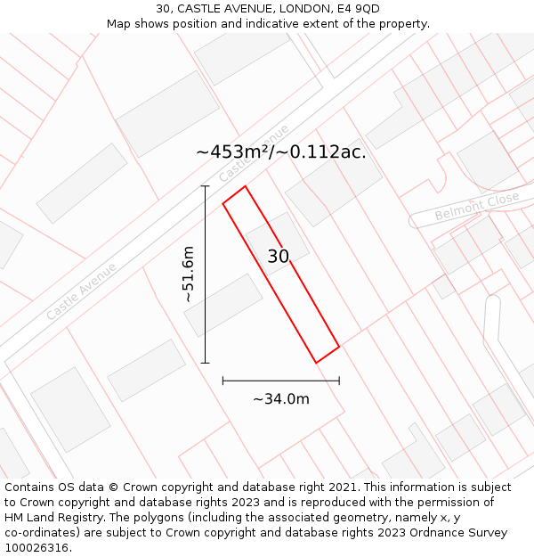 30, CASTLE AVENUE, LONDON, E4 9QD: Plot and title map