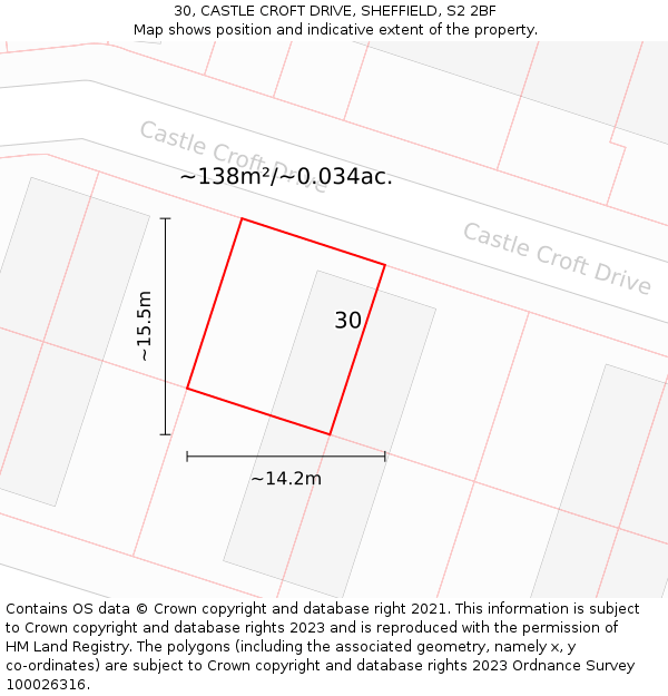 30, CASTLE CROFT DRIVE, SHEFFIELD, S2 2BF: Plot and title map