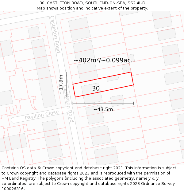 30, CASTLETON ROAD, SOUTHEND-ON-SEA, SS2 4UD: Plot and title map