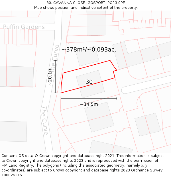 30, CAVANNA CLOSE, GOSPORT, PO13 0PE: Plot and title map