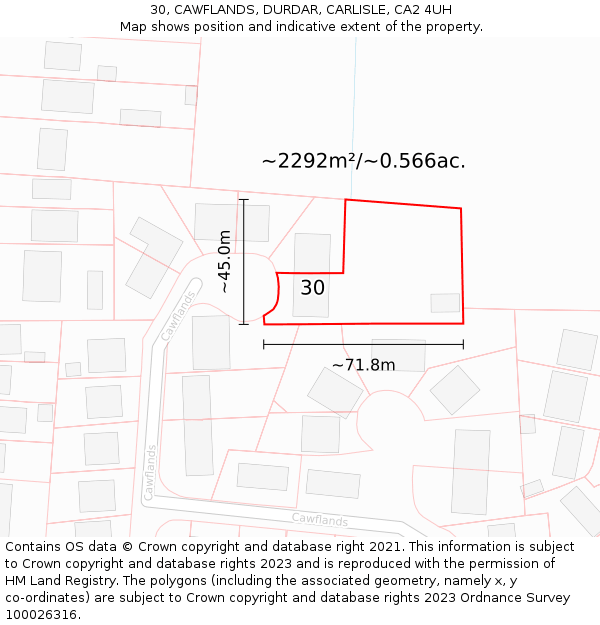30, CAWFLANDS, DURDAR, CARLISLE, CA2 4UH: Plot and title map