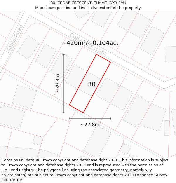 30, CEDAR CRESCENT, THAME, OX9 2AU: Plot and title map