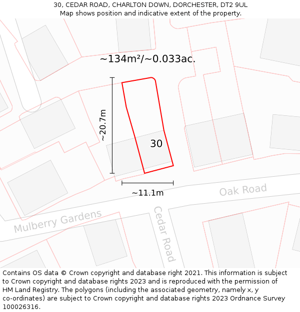 30, CEDAR ROAD, CHARLTON DOWN, DORCHESTER, DT2 9UL: Plot and title map