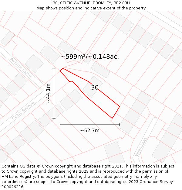 30, CELTIC AVENUE, BROMLEY, BR2 0RU: Plot and title map