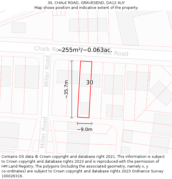 30, CHALK ROAD, GRAVESEND, DA12 4UY: Plot and title map