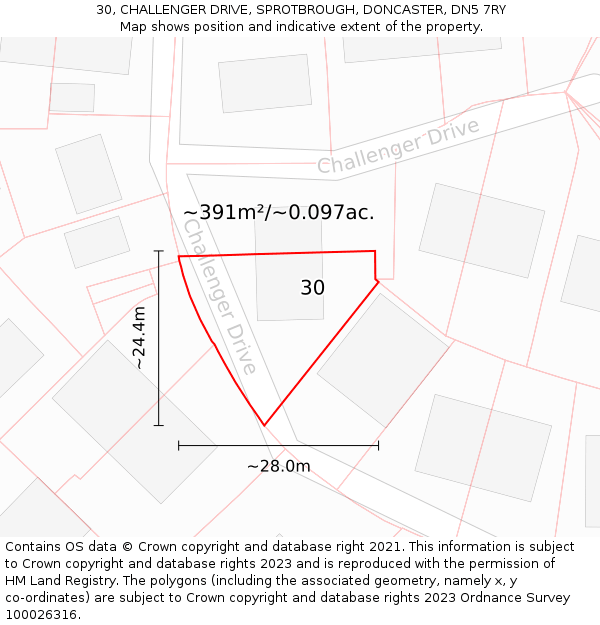 30, CHALLENGER DRIVE, SPROTBROUGH, DONCASTER, DN5 7RY: Plot and title map
