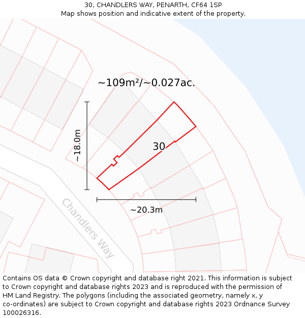 30, CHANDLERS WAY, PENARTH, CF64 1SP: Plot and title map