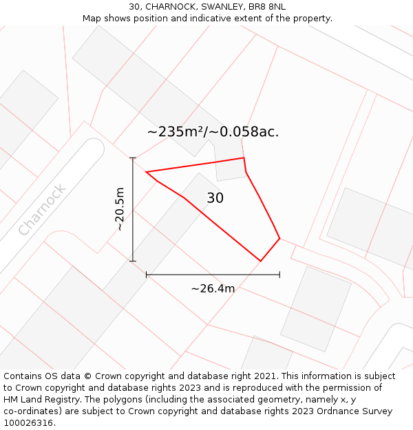 30, CHARNOCK, SWANLEY, BR8 8NL: Plot and title map