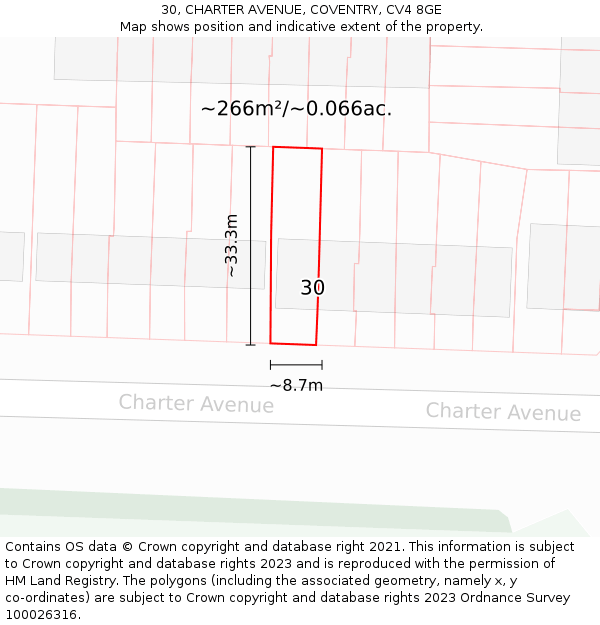 30, CHARTER AVENUE, COVENTRY, CV4 8GE: Plot and title map