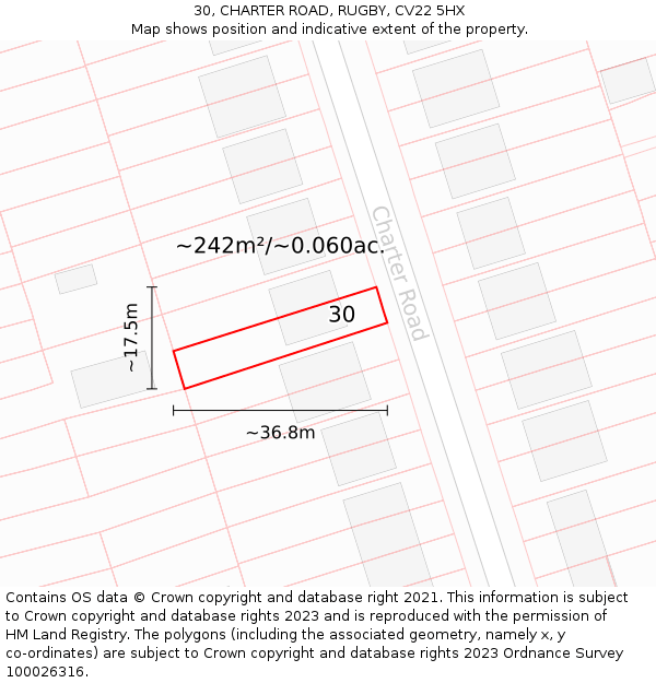 30, CHARTER ROAD, RUGBY, CV22 5HX: Plot and title map