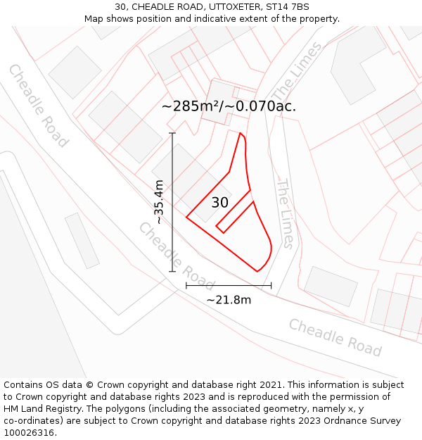 30, CHEADLE ROAD, UTTOXETER, ST14 7BS: Plot and title map