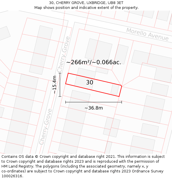 30, CHERRY GROVE, UXBRIDGE, UB8 3ET: Plot and title map