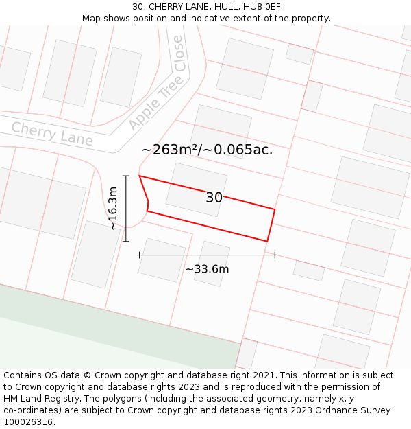 30, CHERRY LANE, HULL, HU8 0EF: Plot and title map