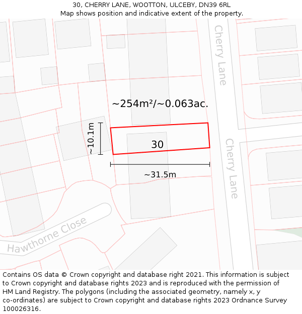 30, CHERRY LANE, WOOTTON, ULCEBY, DN39 6RL: Plot and title map