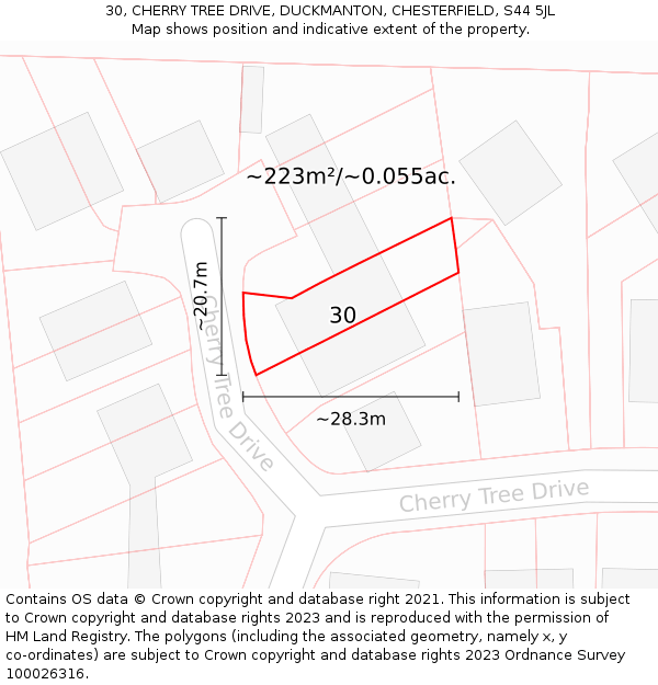 30, CHERRY TREE DRIVE, DUCKMANTON, CHESTERFIELD, S44 5JL: Plot and title map
