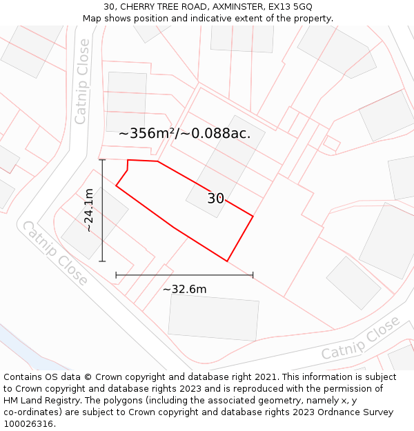 30, CHERRY TREE ROAD, AXMINSTER, EX13 5GQ: Plot and title map