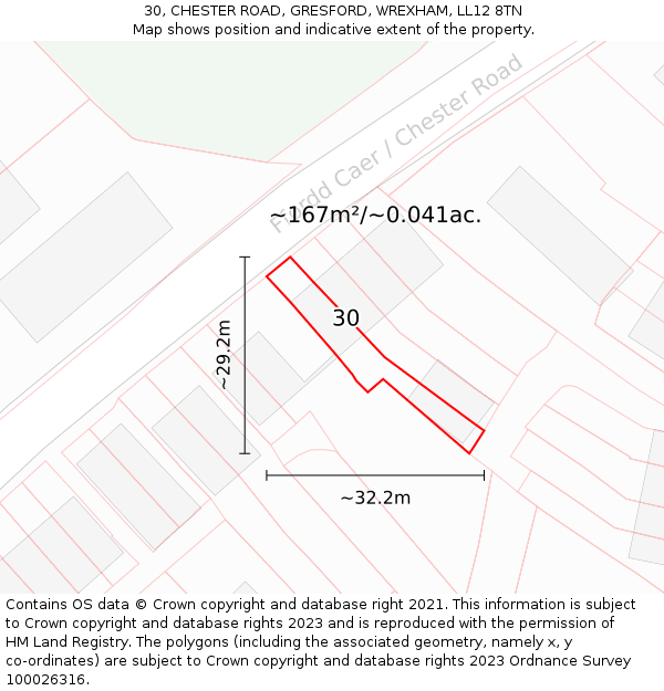 30, CHESTER ROAD, GRESFORD, WREXHAM, LL12 8TN: Plot and title map