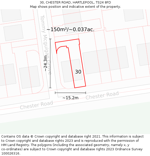 30, CHESTER ROAD, HARTLEPOOL, TS24 8FD: Plot and title map