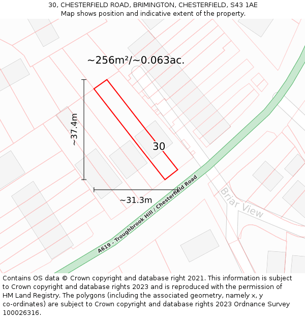 30, CHESTERFIELD ROAD, BRIMINGTON, CHESTERFIELD, S43 1AE: Plot and title map