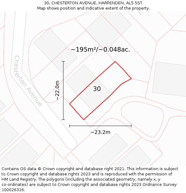 30, CHESTERTON AVENUE, HARPENDEN, AL5 5ST: Plot and title map