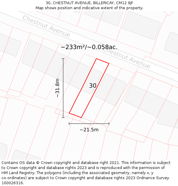 30, CHESTNUT AVENUE, BILLERICAY, CM12 9JF: Plot and title map
