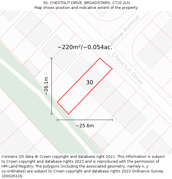30, CHESTNUT DRIVE, BROADSTAIRS, CT10 2LN: Plot and title map