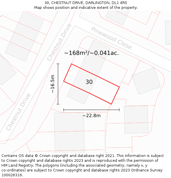 30, CHESTNUT DRIVE, DARLINGTON, DL1 4RS: Plot and title map
