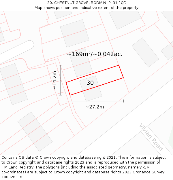 30, CHESTNUT GROVE, BODMIN, PL31 1QD: Plot and title map