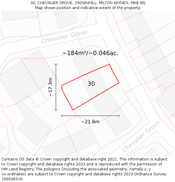 30, CHEVALIER GROVE, CROWNHILL, MILTON KEYNES, MK8 0EJ: Plot and title map
