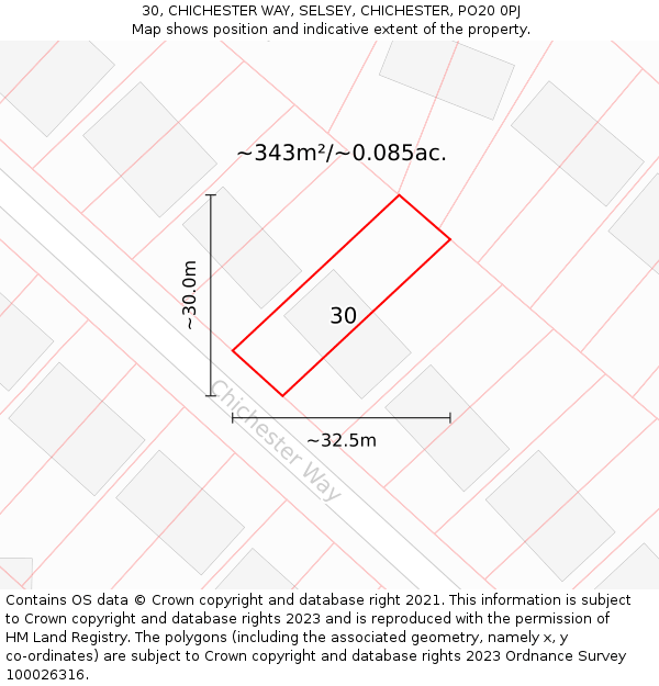 30, CHICHESTER WAY, SELSEY, CHICHESTER, PO20 0PJ: Plot and title map