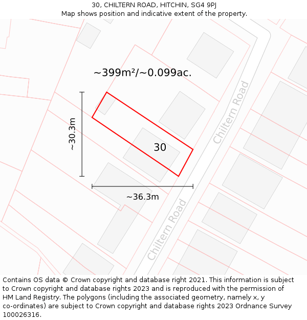 30, CHILTERN ROAD, HITCHIN, SG4 9PJ: Plot and title map