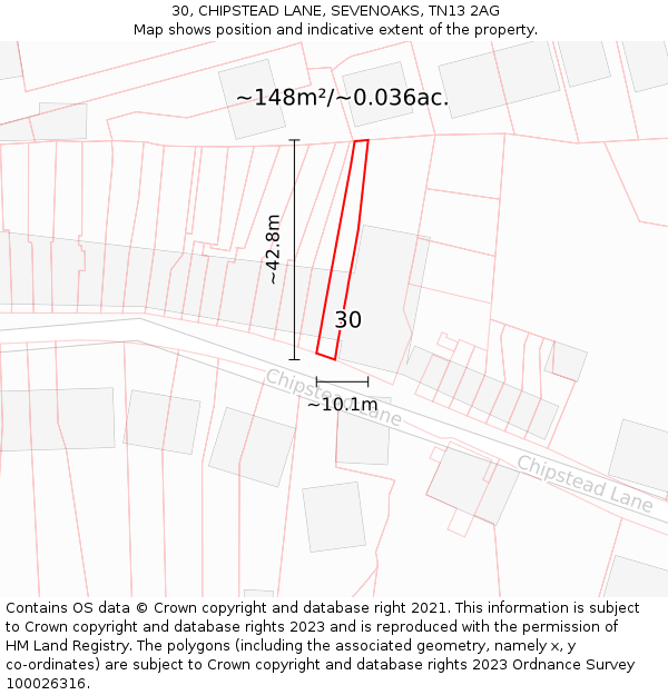 30, CHIPSTEAD LANE, SEVENOAKS, TN13 2AG: Plot and title map