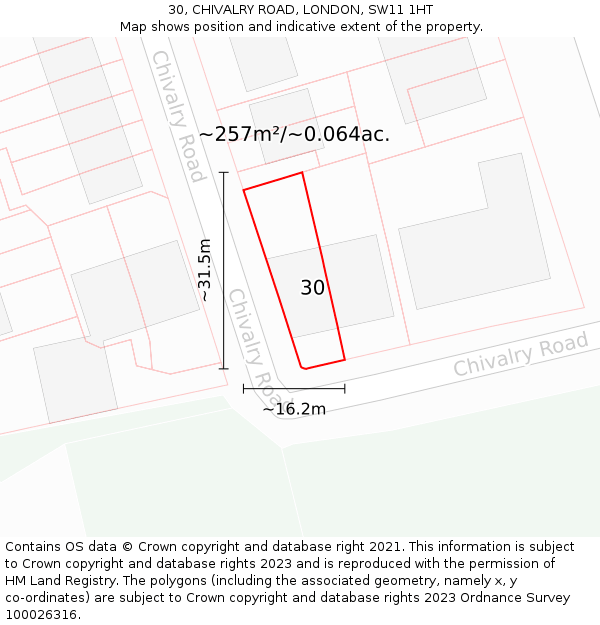30, CHIVALRY ROAD, LONDON, SW11 1HT: Plot and title map