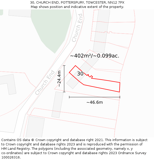 30, CHURCH END, POTTERSPURY, TOWCESTER, NN12 7PX: Plot and title map