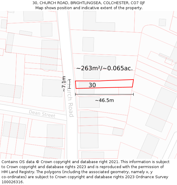 30, CHURCH ROAD, BRIGHTLINGSEA, COLCHESTER, CO7 0JF: Plot and title map