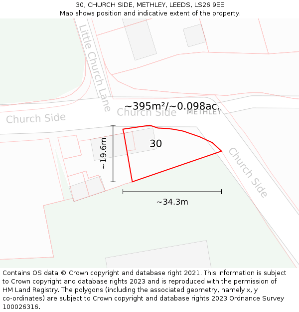 30, CHURCH SIDE, METHLEY, LEEDS, LS26 9EE: Plot and title map