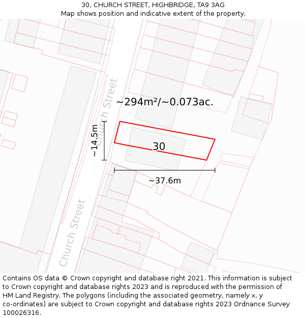30, CHURCH STREET, HIGHBRIDGE, TA9 3AG: Plot and title map