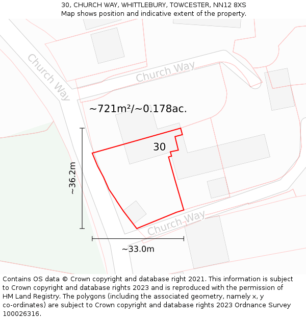 30, CHURCH WAY, WHITTLEBURY, TOWCESTER, NN12 8XS: Plot and title map