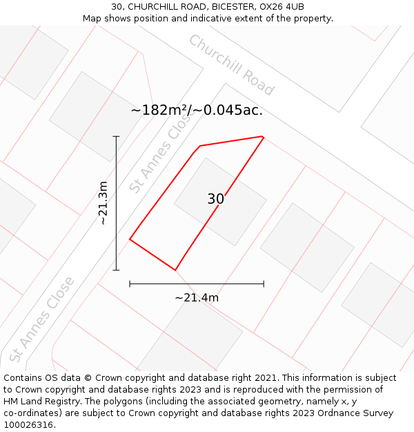 30, CHURCHILL ROAD, BICESTER, OX26 4UB: Plot and title map