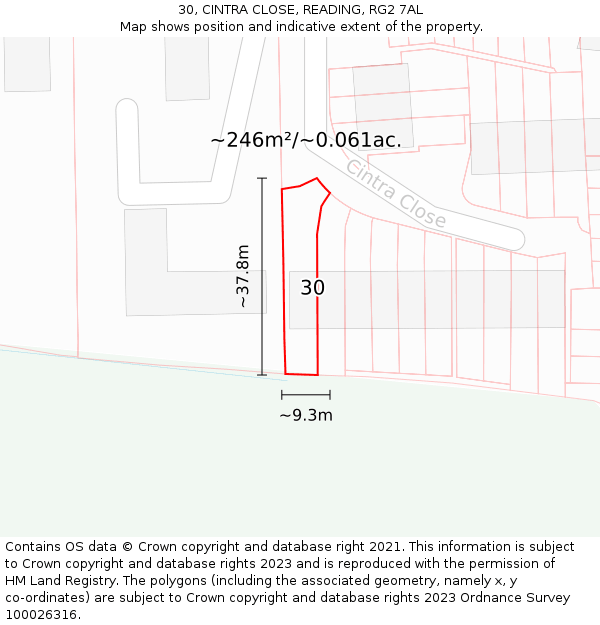 30, CINTRA CLOSE, READING, RG2 7AL: Plot and title map