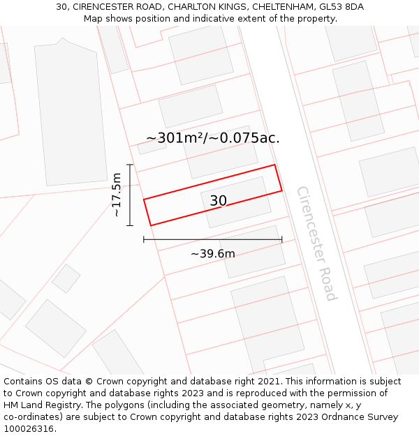 30, CIRENCESTER ROAD, CHARLTON KINGS, CHELTENHAM, GL53 8DA: Plot and title map