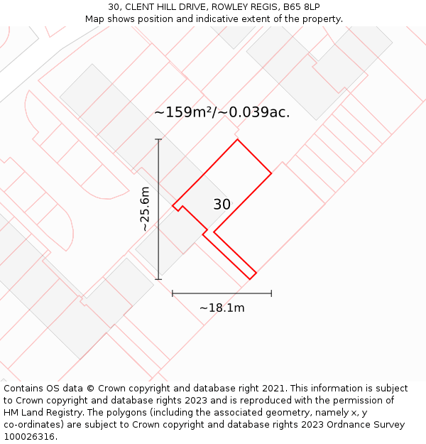 30, CLENT HILL DRIVE, ROWLEY REGIS, B65 8LP: Plot and title map