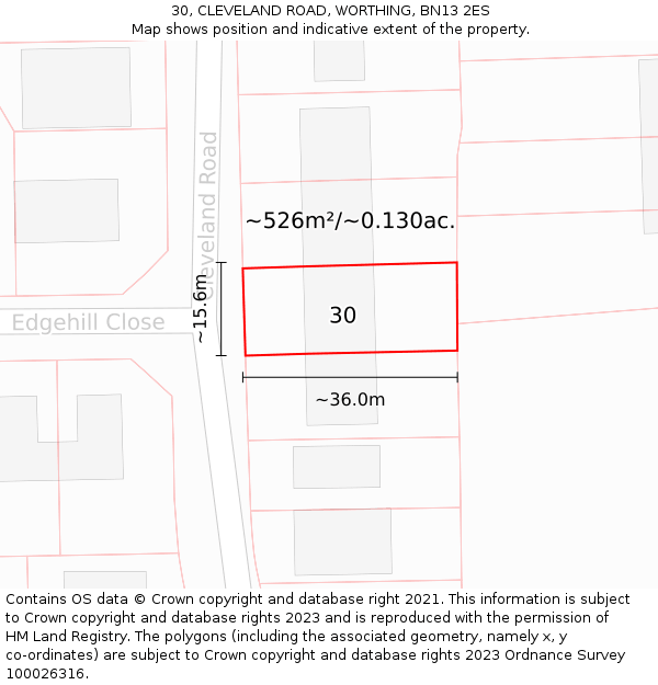30, CLEVELAND ROAD, WORTHING, BN13 2ES: Plot and title map