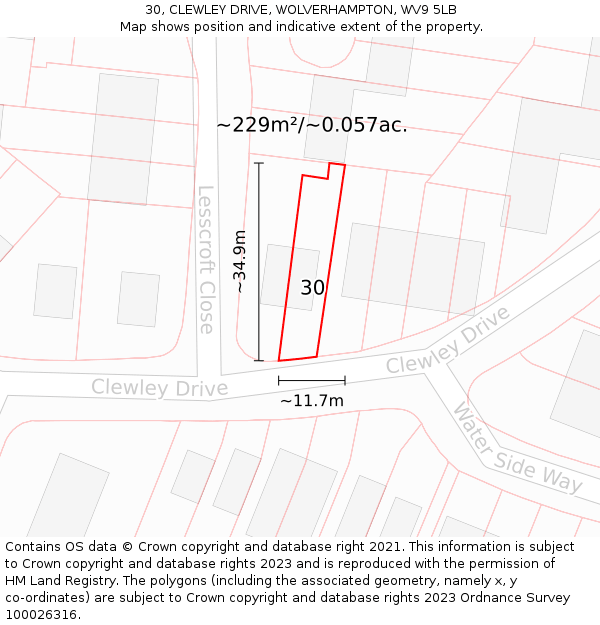 30, CLEWLEY DRIVE, WOLVERHAMPTON, WV9 5LB: Plot and title map