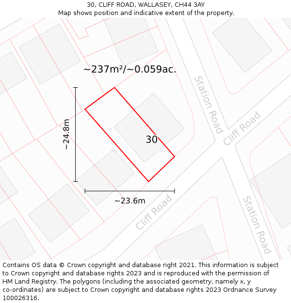 30, CLIFF ROAD, WALLASEY, CH44 3AY: Plot and title map
