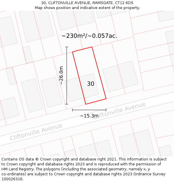 30, CLIFTONVILLE AVENUE, RAMSGATE, CT12 6DS: Plot and title map