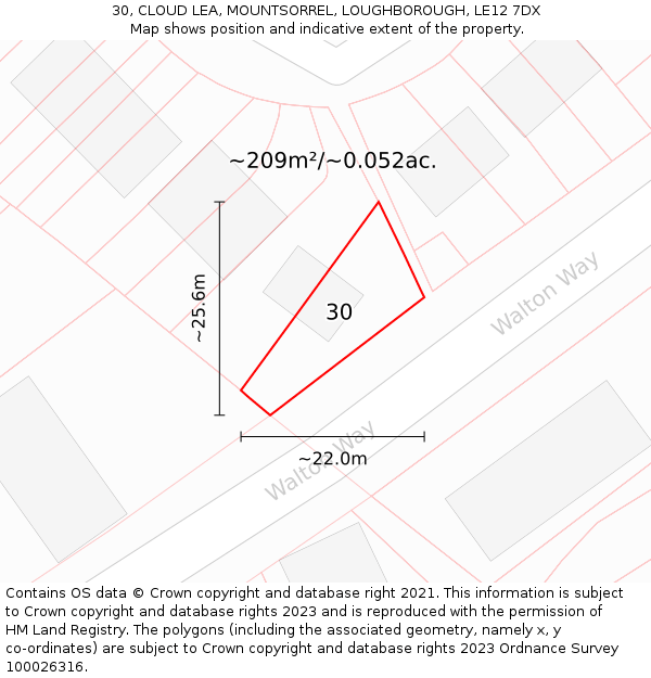 30, CLOUD LEA, MOUNTSORREL, LOUGHBOROUGH, LE12 7DX: Plot and title map