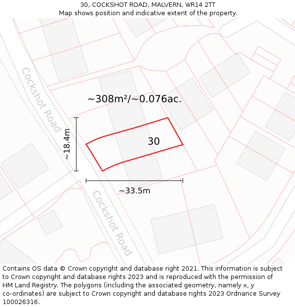 30, COCKSHOT ROAD, MALVERN, WR14 2TT: Plot and title map