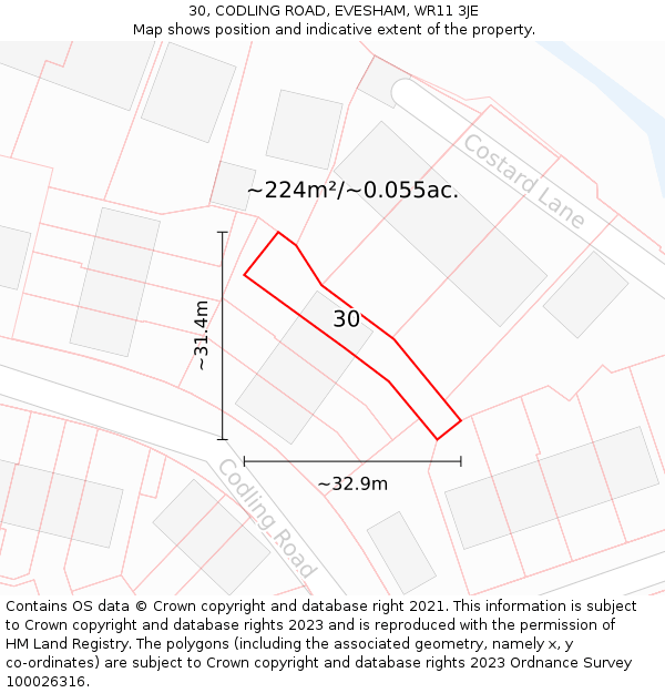30, CODLING ROAD, EVESHAM, WR11 3JE: Plot and title map