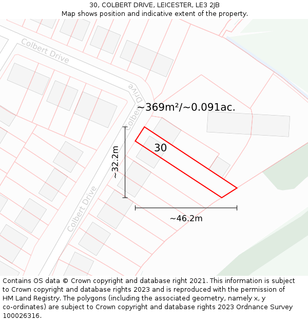 30, COLBERT DRIVE, LEICESTER, LE3 2JB: Plot and title map